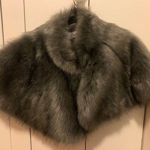Grey Faux fur cropped cape shawl